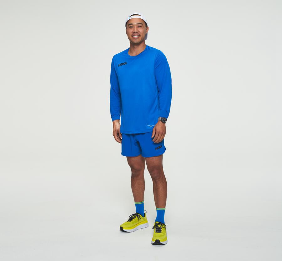 Hoka One One Top Panske Modre - Performance Dlho Sleeve - 17894-ISFQ